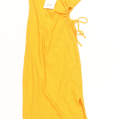 Bershka Women's Yellow Midi Slip Dress - Size S