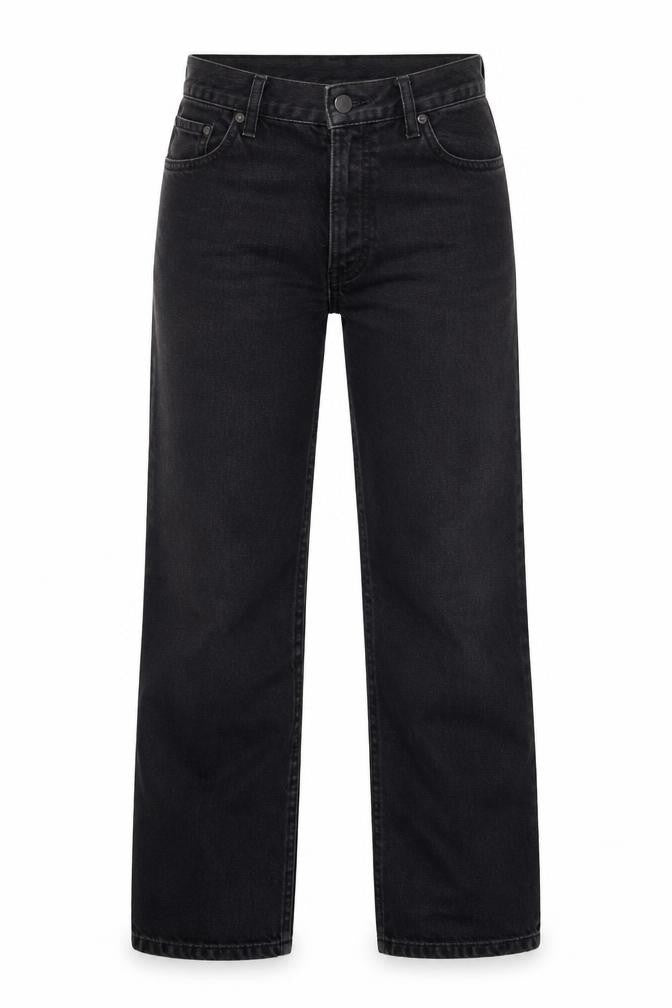Front view of Topshop Women's Black Straight Jeans, size 4, Classic Fit