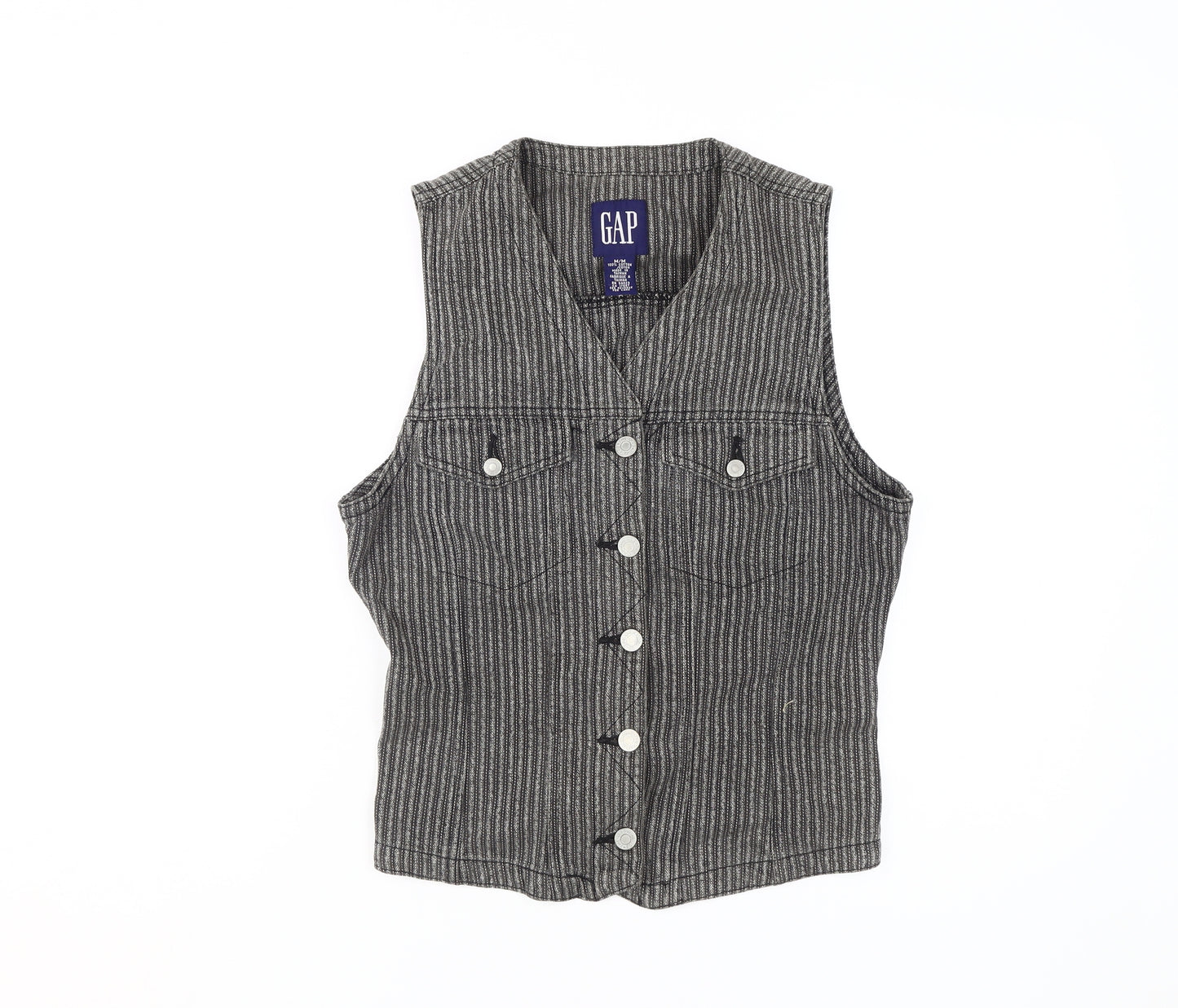 GAP Unisex Adults Black Striped Button-Up Vest M