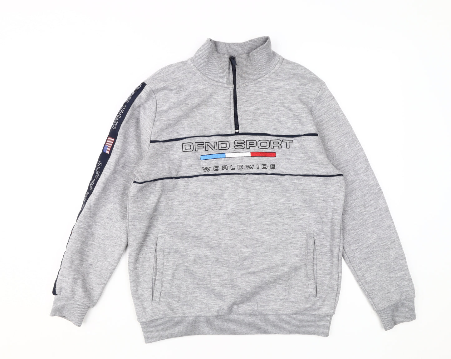 DFND Boys Grey Henley Sweatshirt, 13 Years, 1/2 Zip, Logo