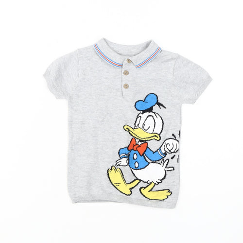 Disney Boys Grey Polo Shirt with Donald Duck Print, 3-4 Years