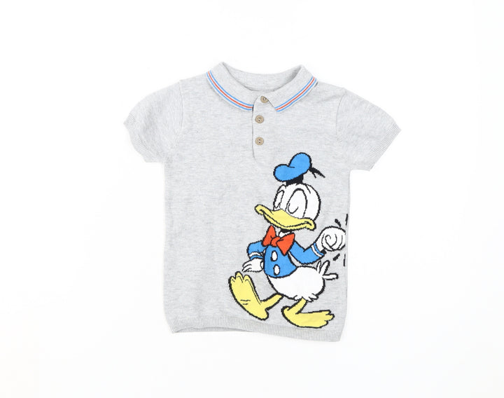Disney Boys Grey Polo Shirt with Donald Duck Print, 3-4 Years