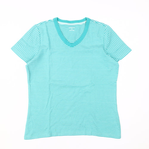 Lands' End Women's Blue Striped V-Neck T-Shirt Size 12