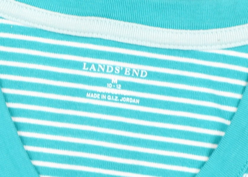 Lands' End Women's Blue Striped V-Neck T-Shirt Size 12