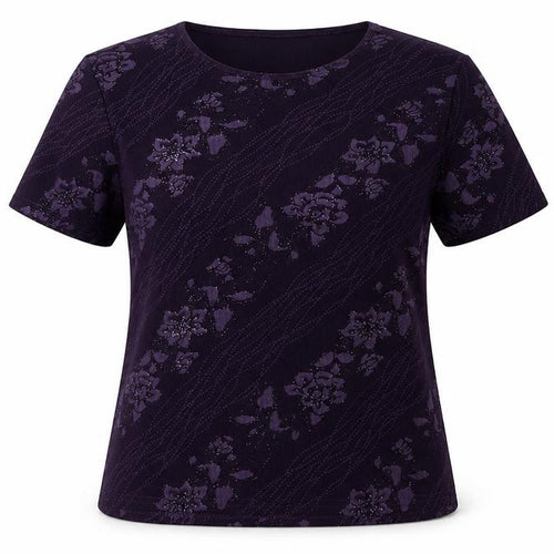 EWM Purple Floral Glitter Women's T-Shirt Size 14