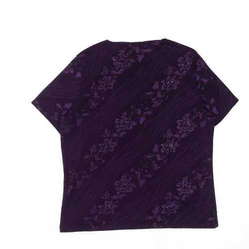 EWM Purple Floral Glitter Women's T-Shirt Size 14
