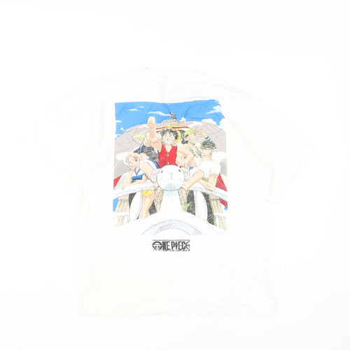 Pull & Bear One Piece White Anime T-Shirt, Size S