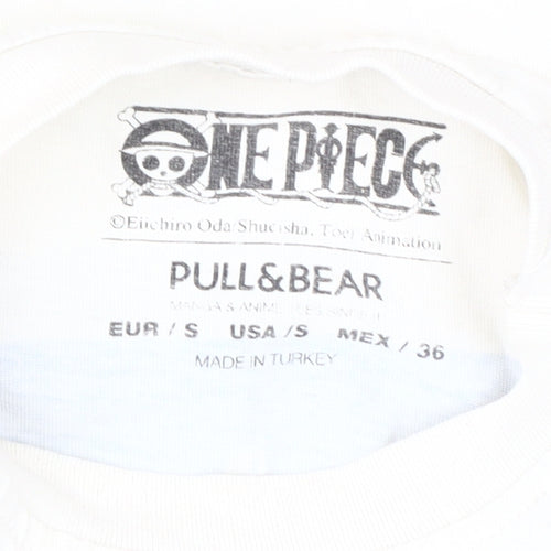 Pull & Bear One Piece White Anime T-Shirt, Size S