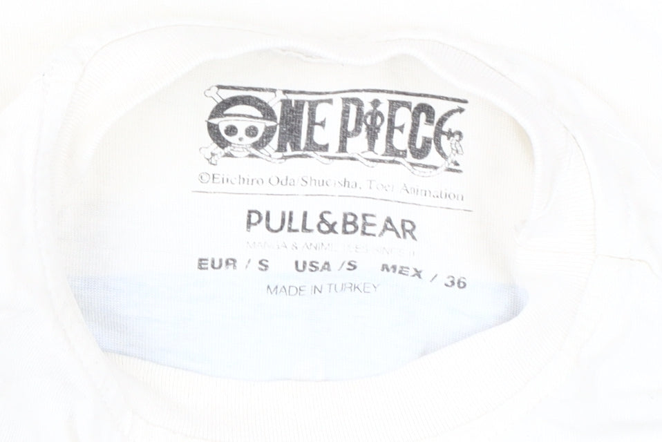 Pull & Bear One Piece White Anime T-Shirt, Size S