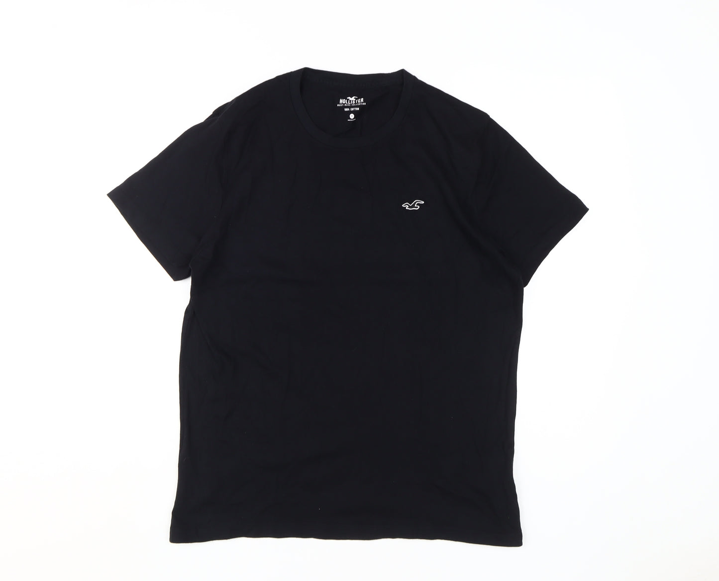 Hollister Men's Black T-Shirt, M, Crew Neck, Logo Accent
