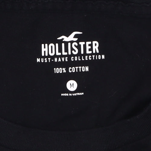 Hollister Men's Black T-Shirt, M, Crew Neck, Logo Accent