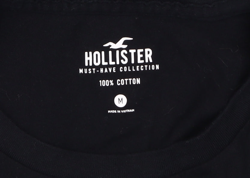 Hollister Men's Black T-Shirt, M, Crew Neck, Logo Accent
