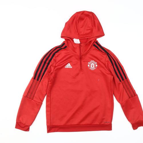 Adidas Boys Red Football Hoodie 11-12Y Pullover Sports Logo