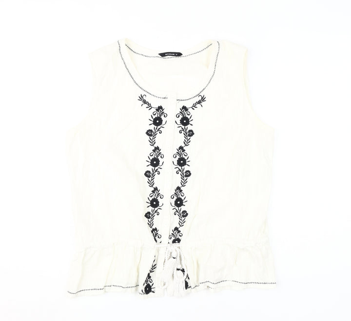 Roman Women's Ivory Embroidered Sleeveless Blouse