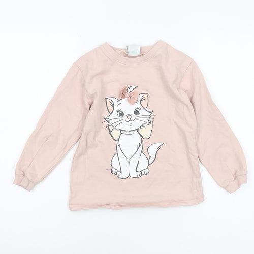 Disney Classics Girls Pink Sweatshirt, 5-6 Years, Sequin Cat Design