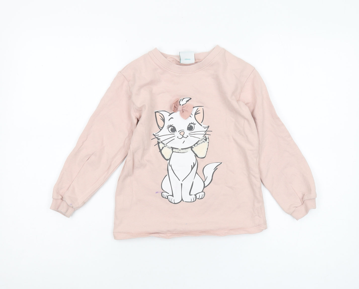 Disney Classics Girls Pink Sweatshirt, 5-6 Years, Sequin Cat Design