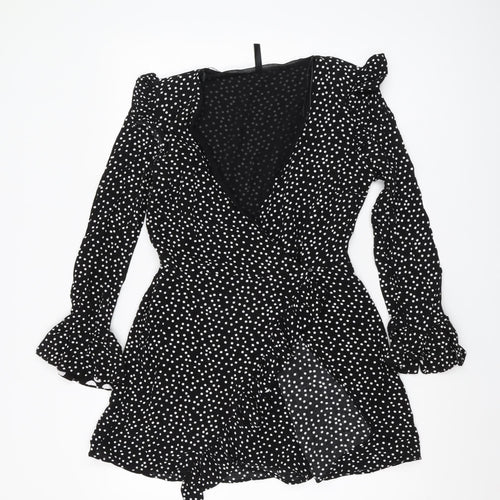 Zara Women's Black Polka Dot Playsuit Size 12