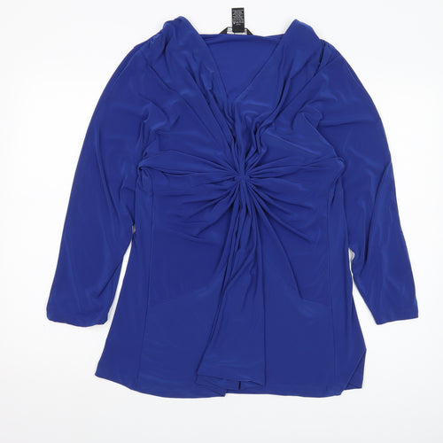 Nina Leonard Women's Blue Tunic Blouse 2XL V-Neck Jersey