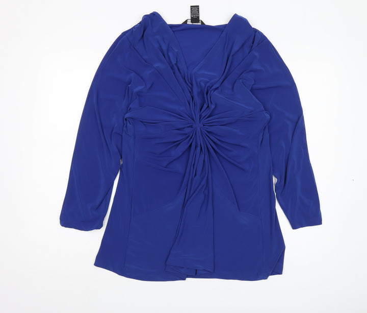 Nina Leonard Women's Blue Tunic Blouse 2XL V-Neck Jersey