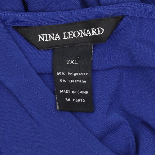 Nina Leonard Women's Blue Tunic Blouse 2XL V-Neck Jersey