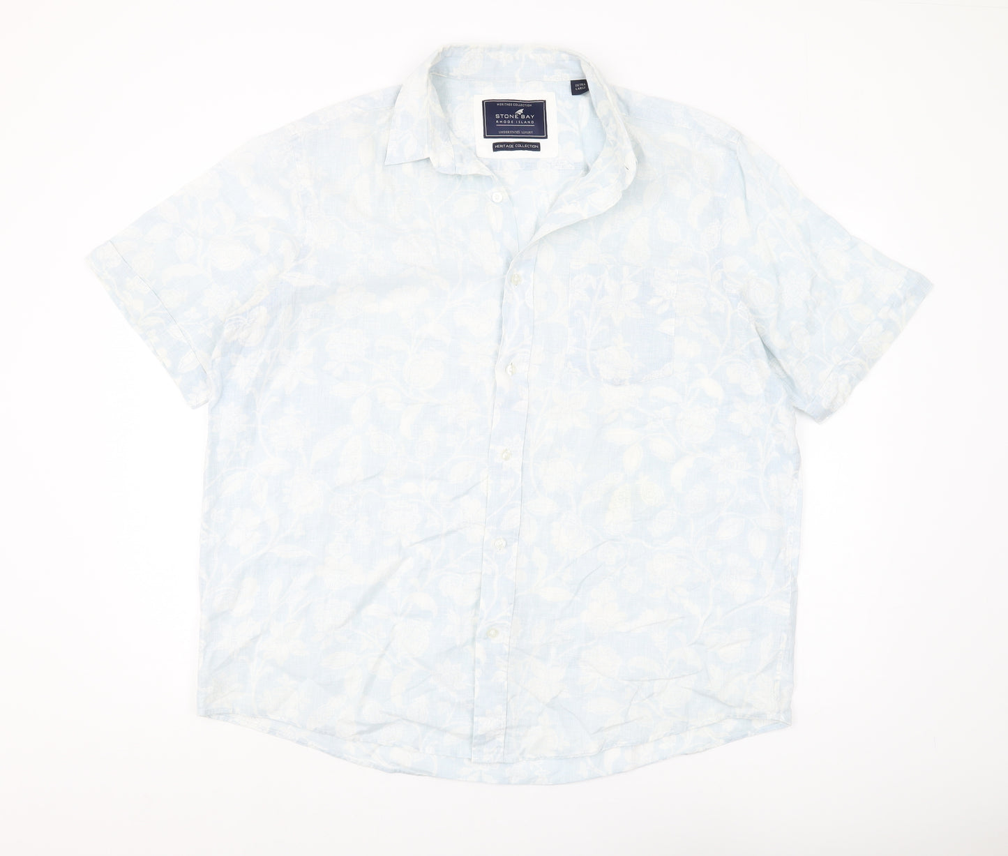 Stone Bay Men's White Floral Linen Shirt XL