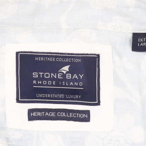 Stone Bay Men's White Floral Linen Shirt XL