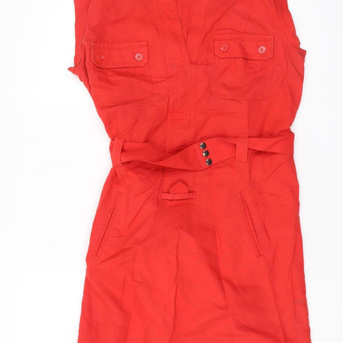 Next Women's Red Belted Shirt Dress Size 10 Casual