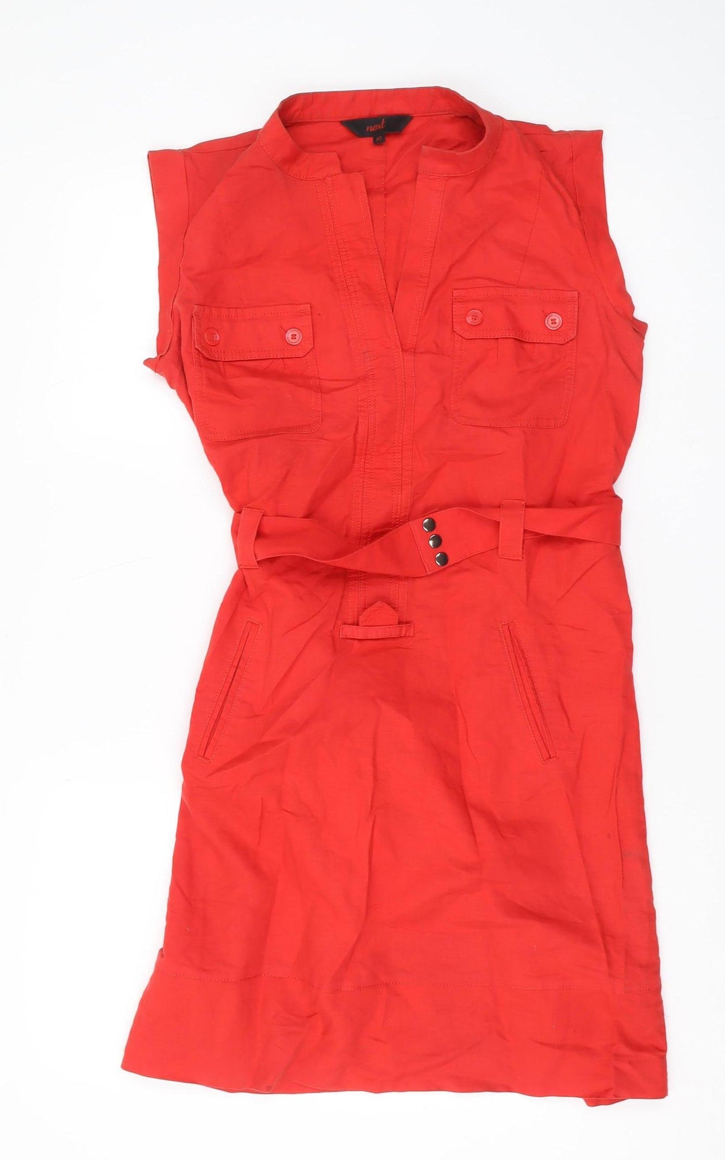 Next Women's Red Belted Shirt Dress Size 10 Casual