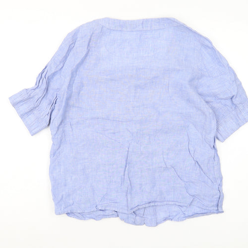 Marks and Spencer Women's Blue Linen Button-Up Shirt