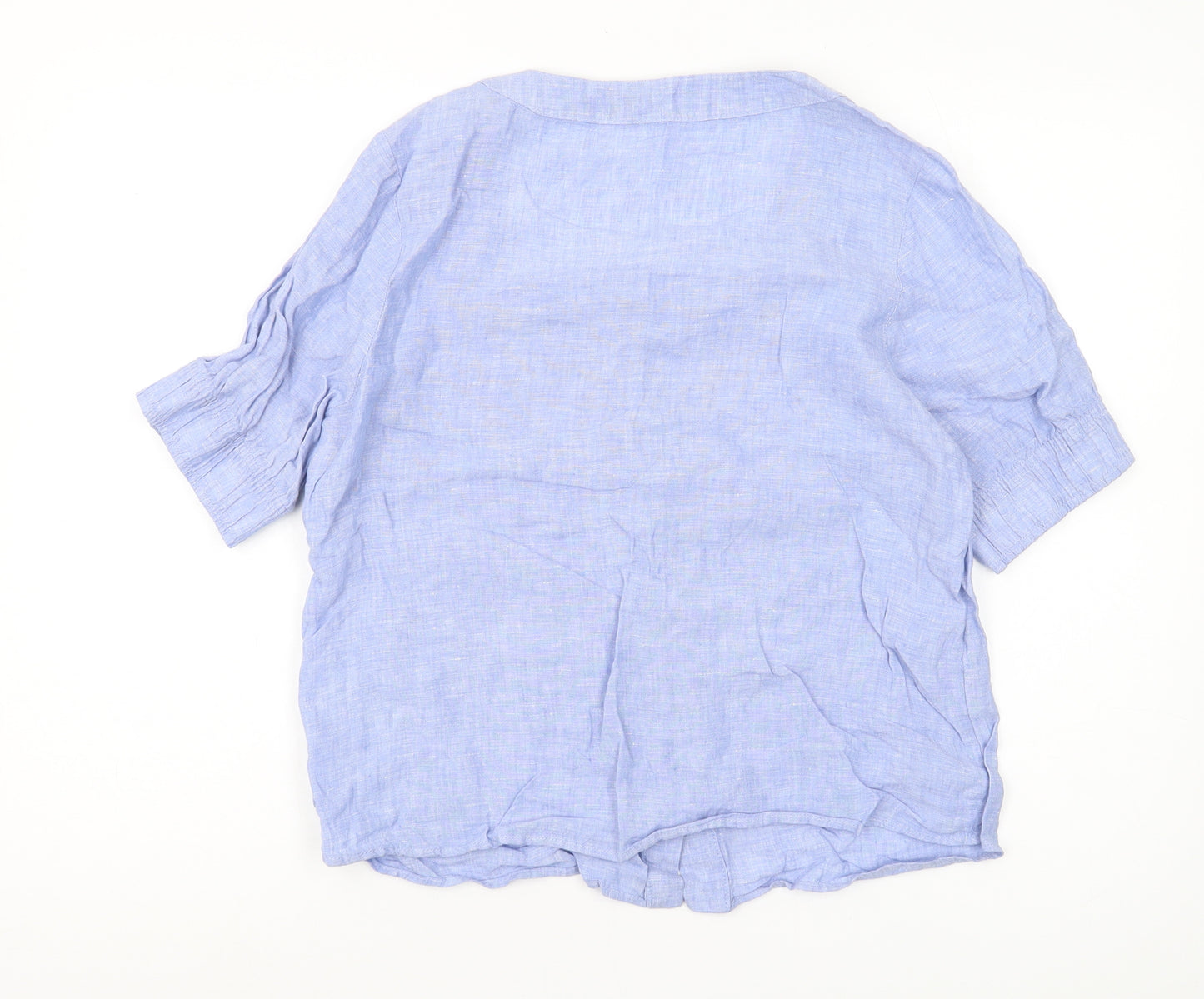 Marks and Spencer Women's Blue Linen Button-Up Shirt