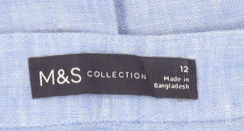 Marks and Spencer Women's Blue Linen Button-Up Shirt