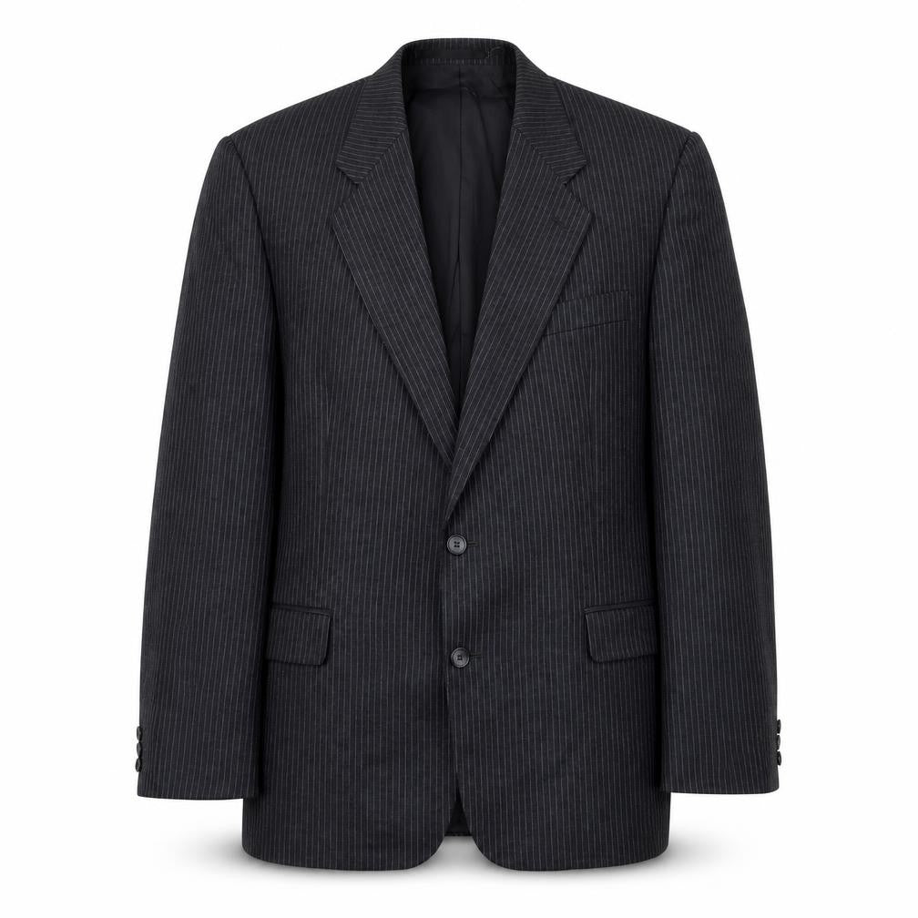 Front view of Label Tailoring Men's Black Striped Blazer 46L