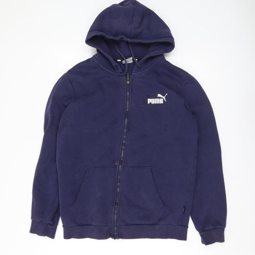 Puma Men's Blue Full Zip Hoodie - Small, Logo Accent