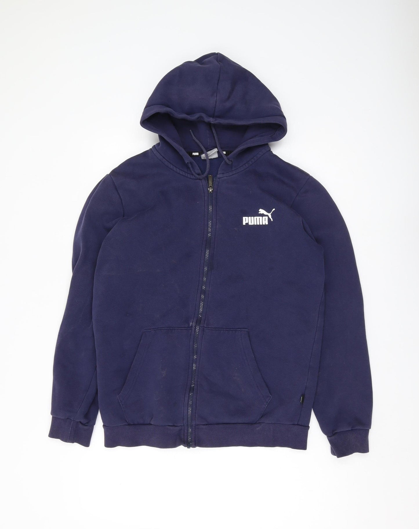 Puma Men's Blue Full Zip Hoodie - Small, Logo Accent