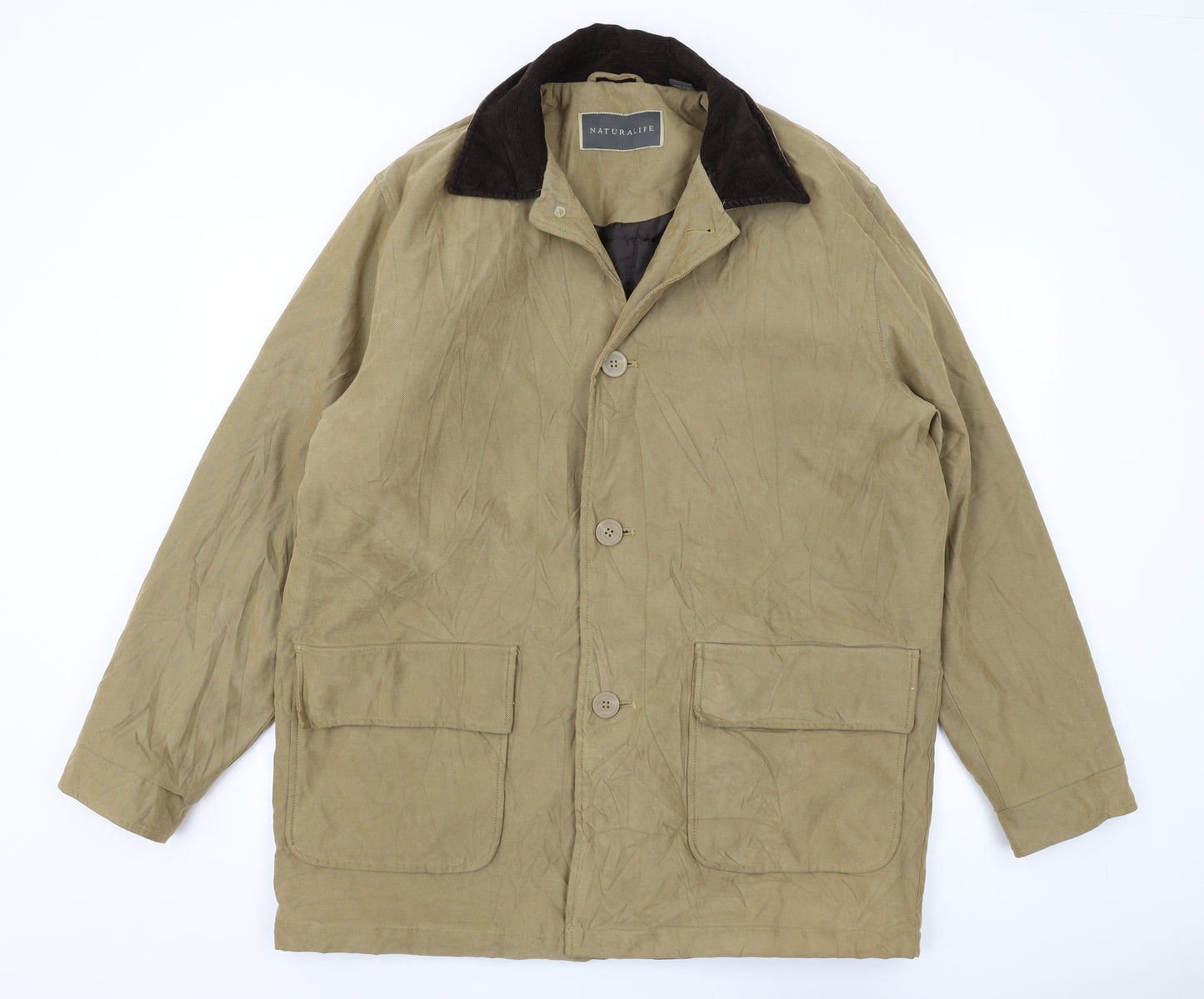 Naturalife Men's Beige Overcoat, Size L, Casual Mid-Length