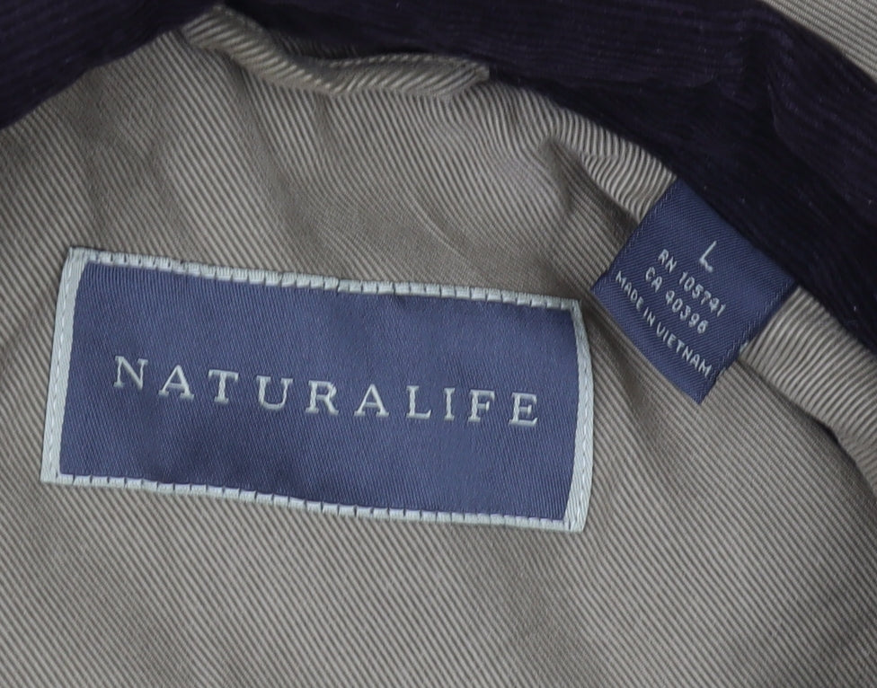 Naturalife Men's Beige Overcoat, Size L, Casual Mid-Length