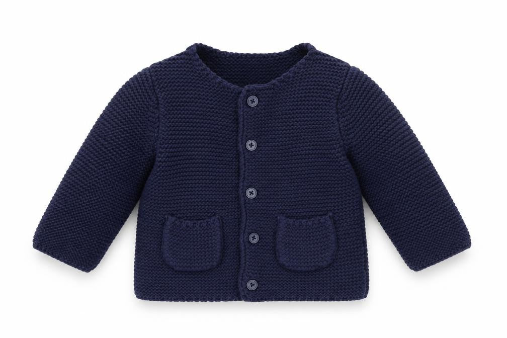 Front view of Jasper Conran Blue unisex cardigan 0-3 months