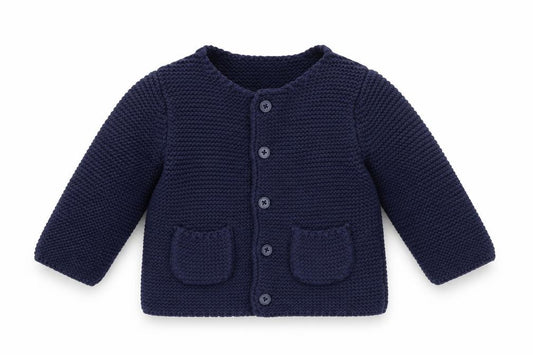 Front view of Jasper Conran Blue unisex cardigan 0-3 months