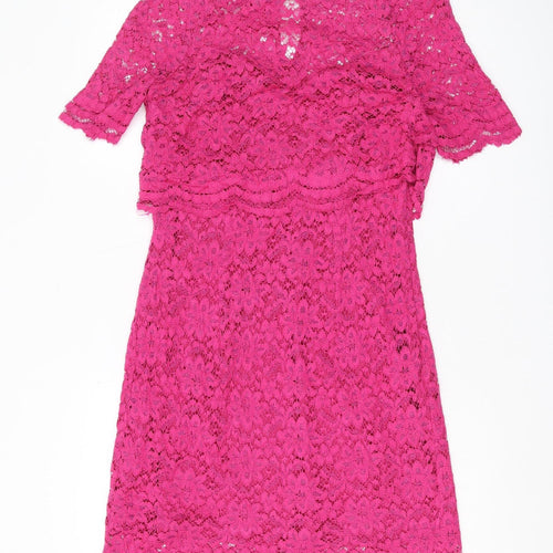 Whistles Women's Pink Floral Lace Dress Size 12