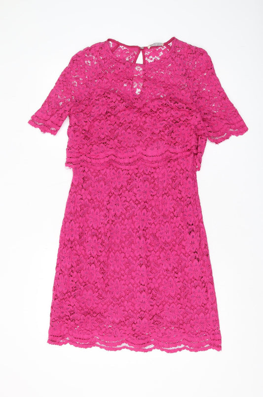 Whistles Women's Pink Floral Lace Dress Size 12