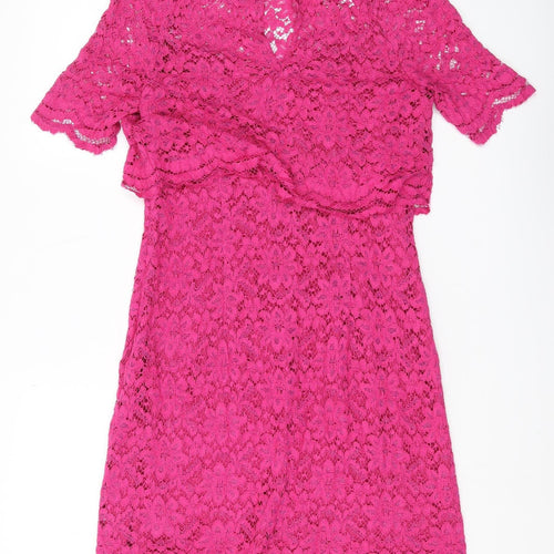 Whistles Women's Pink Floral Lace Dress Size 12