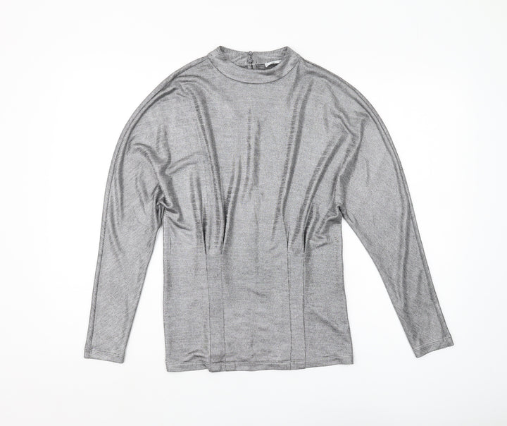 Reiss Women's Grey XS Mock Neck Long Sleeve Top