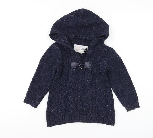 Front view of Mantaray unisex baby blue knit hooded pullover, 18-24 months