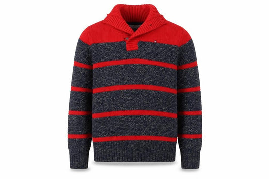Tommy Hilfiger Boys Red Grey Striped Pullover Jumper M