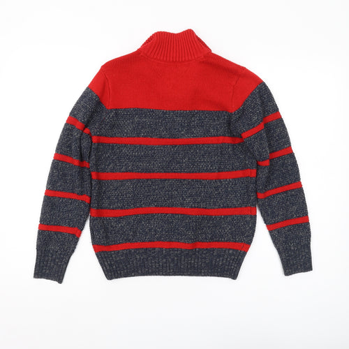 Tommy Hilfiger Boys Red Grey Striped Pullover Jumper M