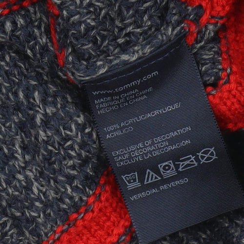 Tommy Hilfiger Boys Red Grey Striped Pullover Jumper M