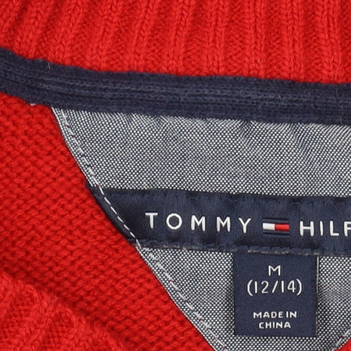 Tommy Hilfiger Boys Red Grey Striped Pullover Jumper M