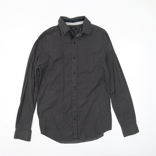 Jeff Banks Men's Black Geometric Shirt, S, Regular Fit
