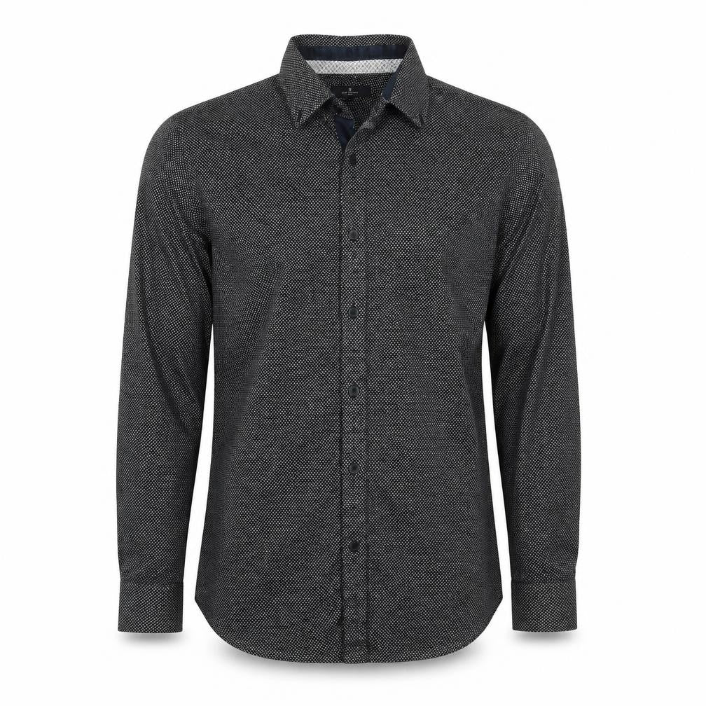 Front view of Jeff Banks Men's Black Geometric Shirt, S, Regular Fit