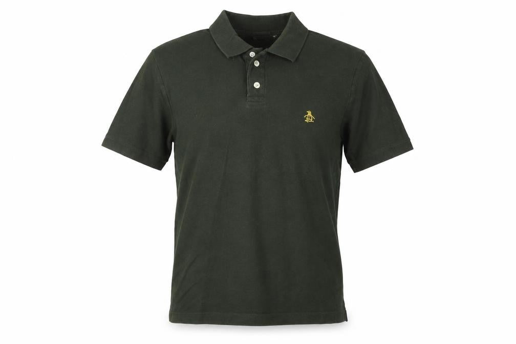 Front view of Original Penguin Men's Green Polo, size S, Solid Logo Style
